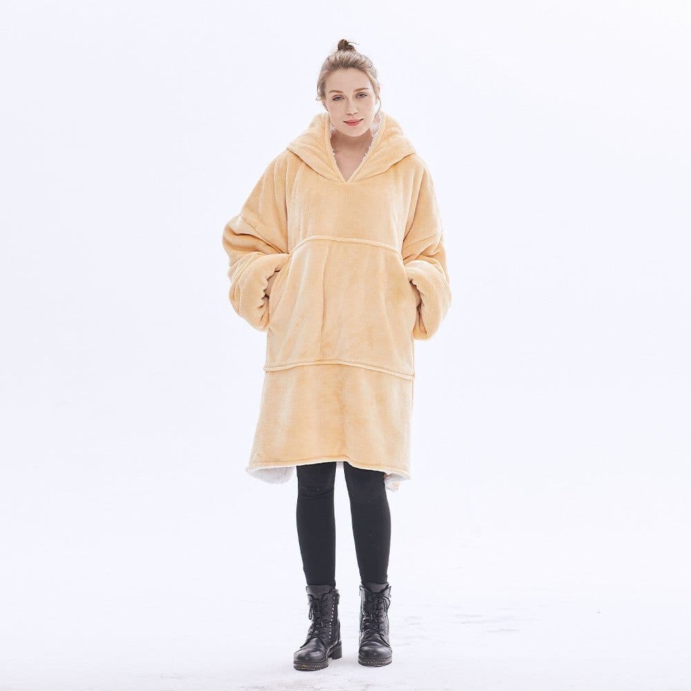 image-Hooded Fleece Blanket Sweater Double-Layer Pullover Winter