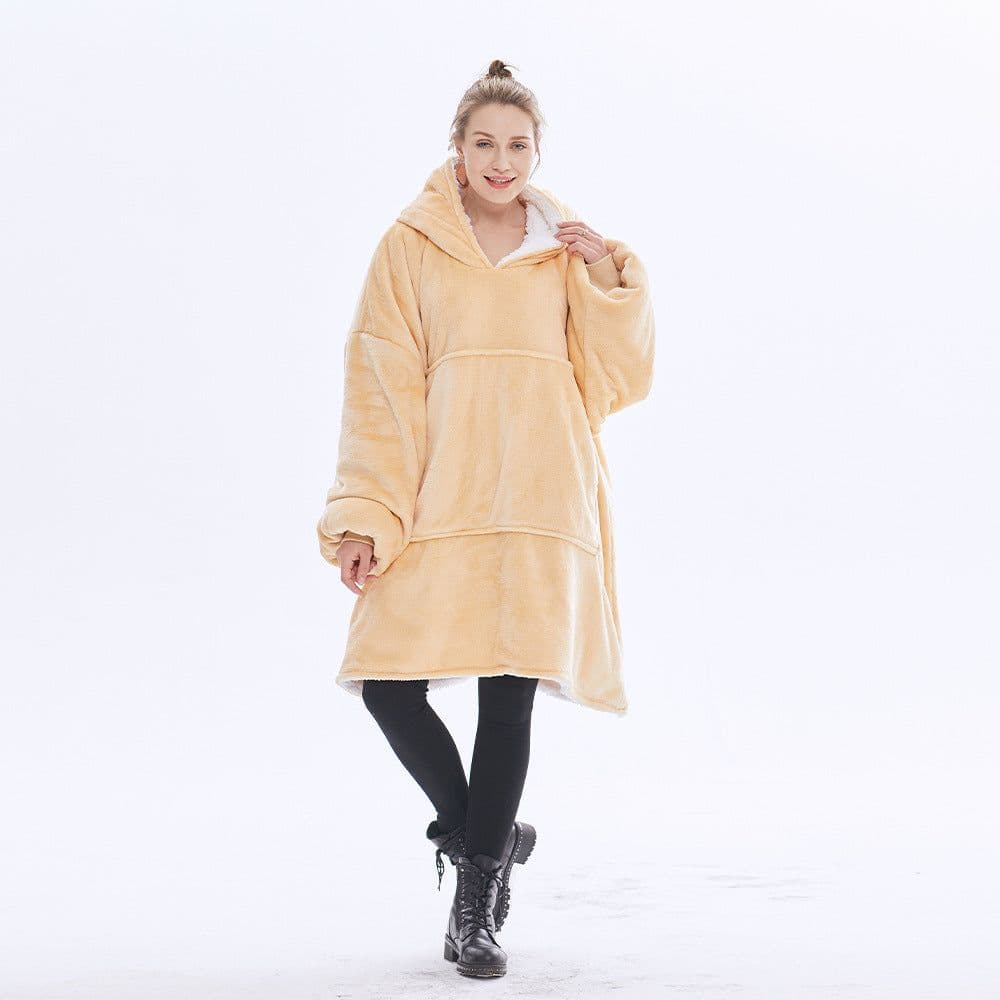 image-Hooded Fleece Blanket Sweater Double-Layer Pullover Winter