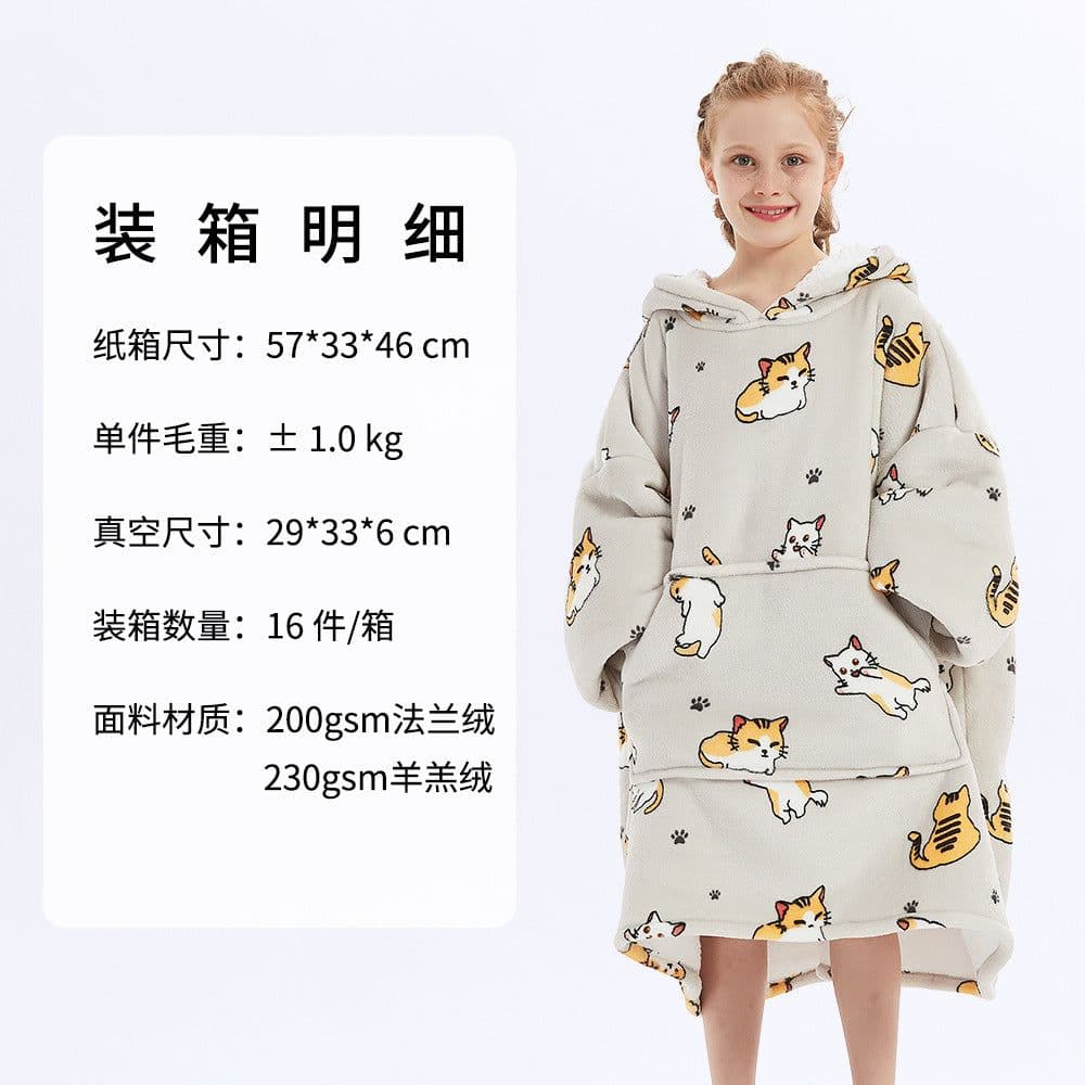 image-Hooded Fleece Blanket Sweater Double-Layer Pullover Winter