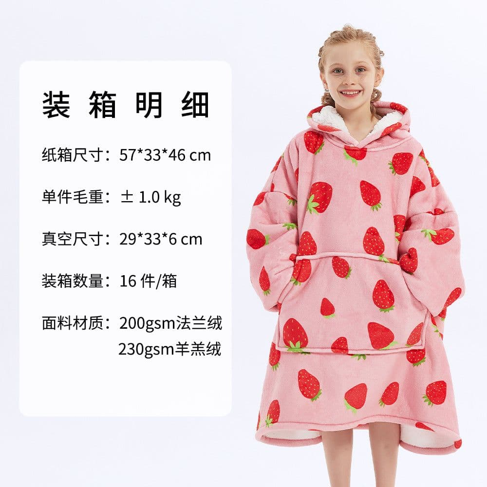 image-Hooded Fleece Blanket Sweater Double-Layer Pullover Winter