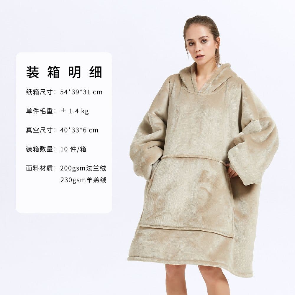 image-Hooded Fleece Blanket Sweater Double-Layer Pullover Winter