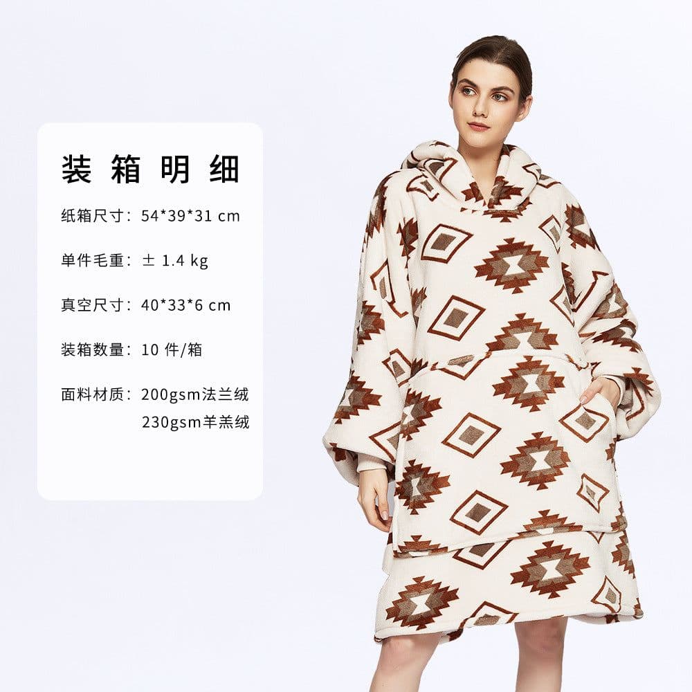 image-Hooded Fleece Blanket Sweater Double-Layer Pullover Winter