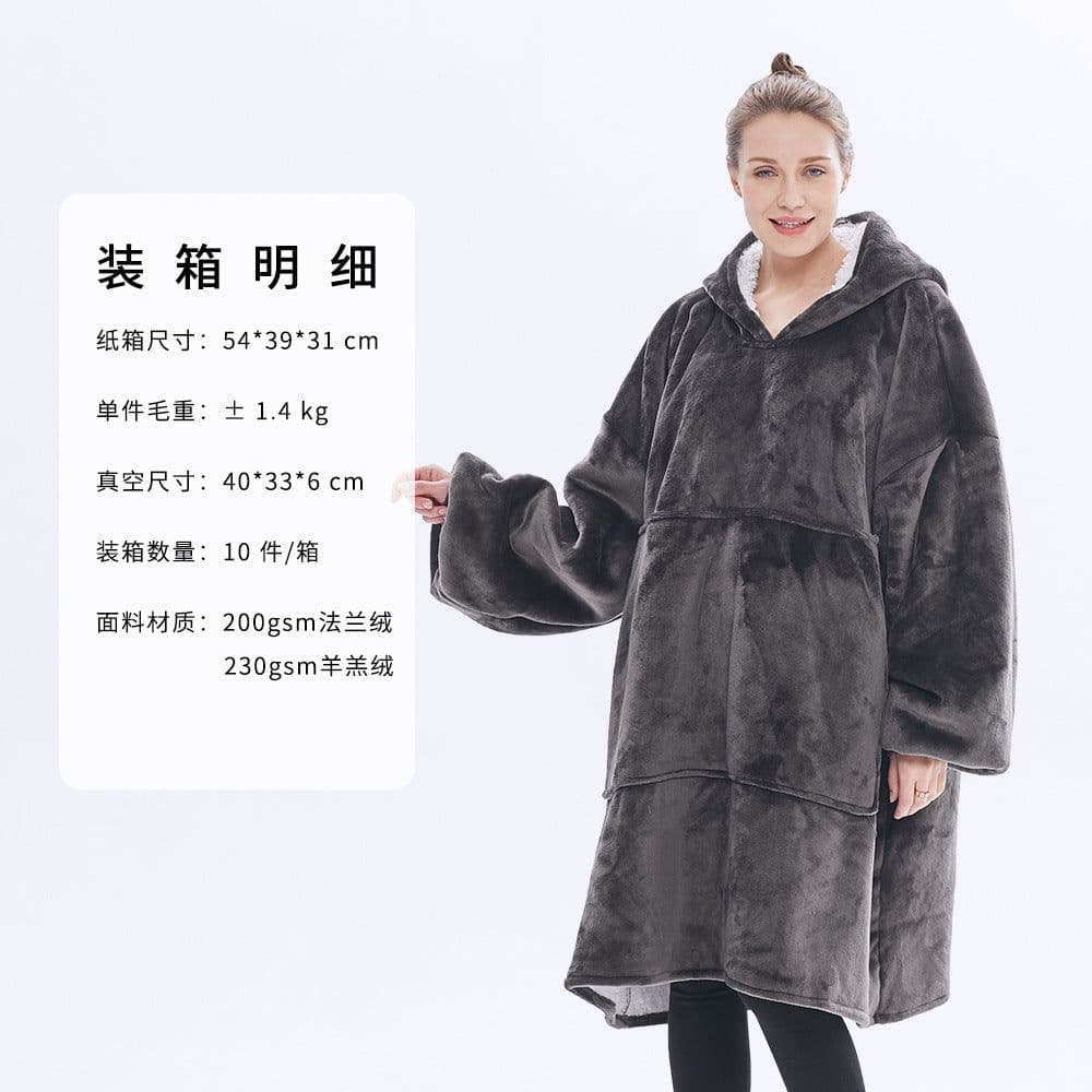 image-Hooded Fleece Blanket Sweater Double-Layer Pullover Winter