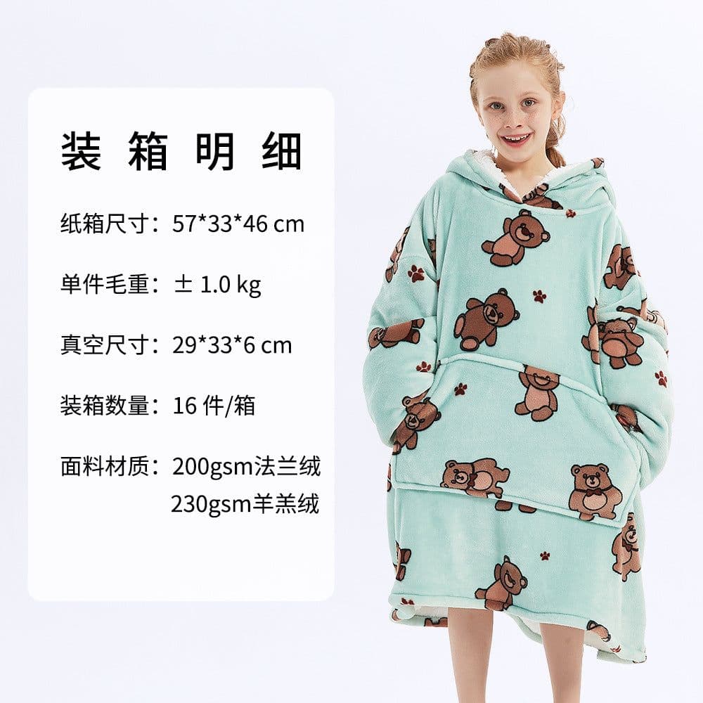 image-Hooded Fleece Blanket Sweater Double-Layer Pullover Winter