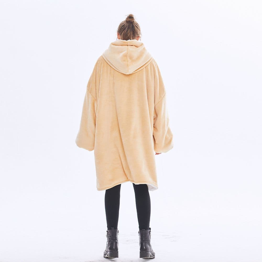 image-Hooded Fleece Blanket Sweater Double-Layer Pullover Winter