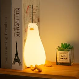 image-Lying Flat Duck Night Light with Phone Stand and Silicone Touch Lamp