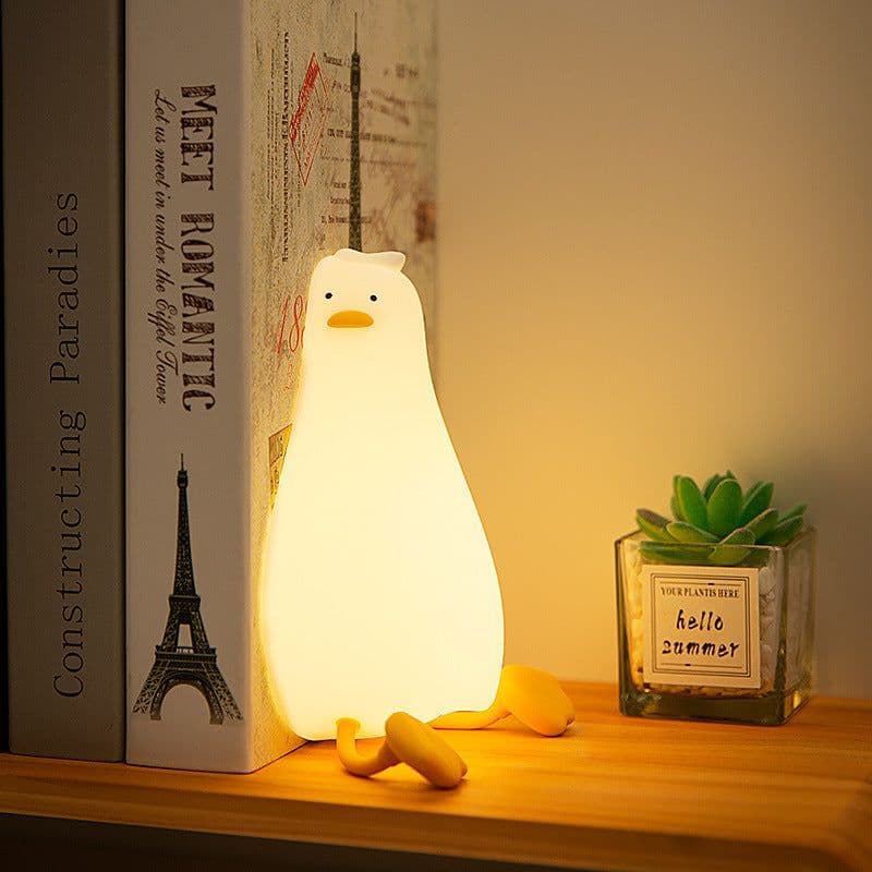 image-Lying Flat Duck Night Light with Phone Stand and Silicone Touch Lamp