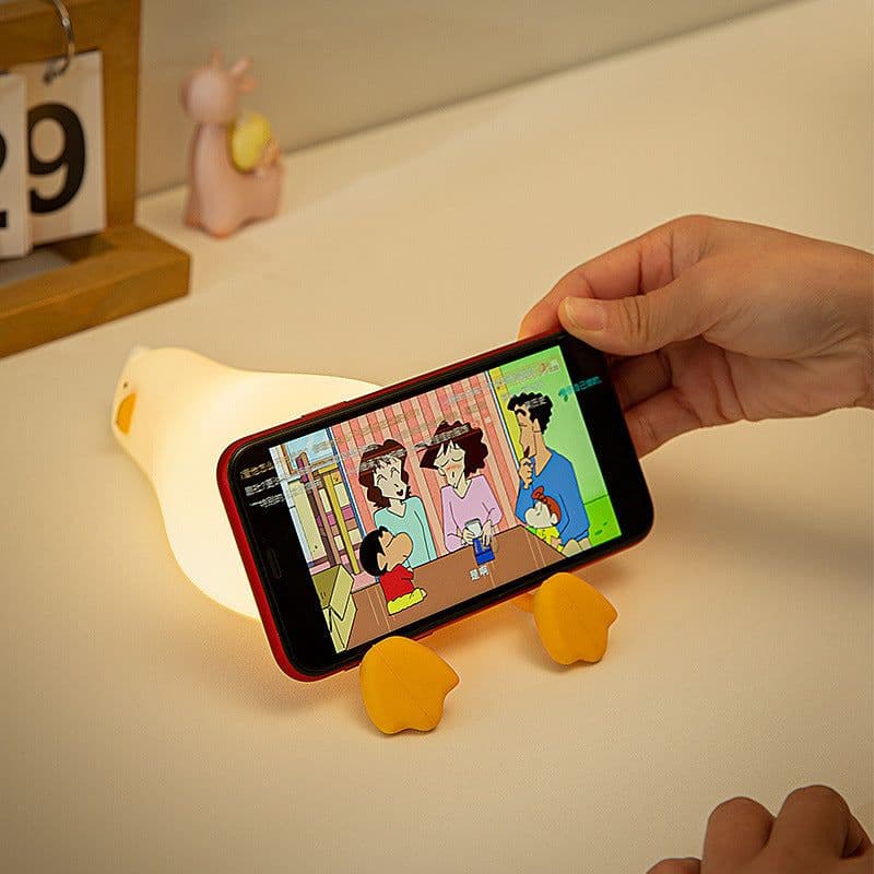 image-Lying Flat Duck Night Light with Phone Stand and Silicone Touch Lamp