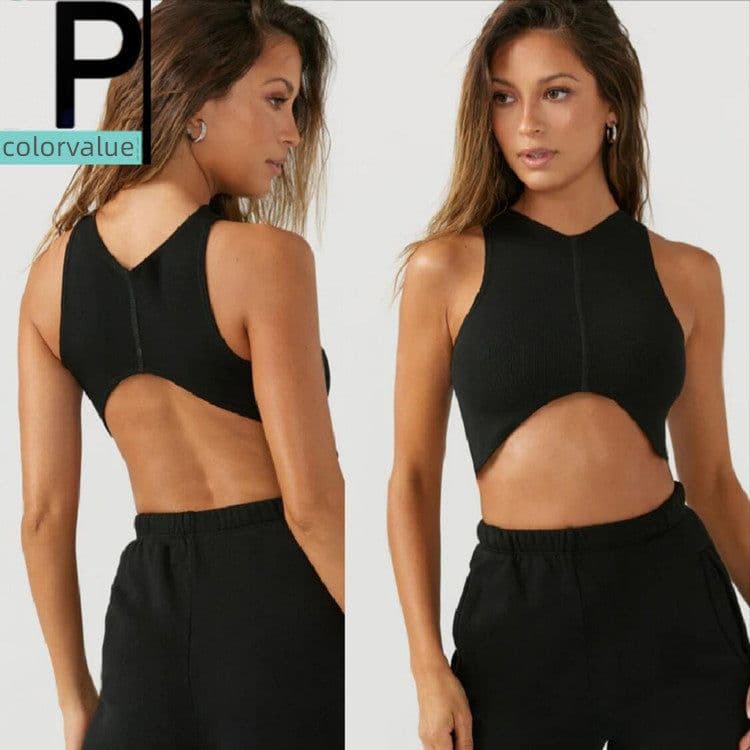 image-Women's Sleeveless Yoga Vest with Chest Pad - Moisture Wicking