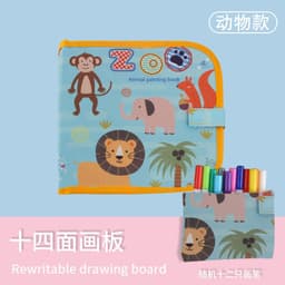 image-Children's Reusable Erasable Drawing Book with Chalk & Markers