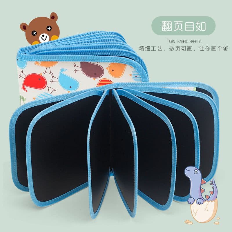 image-Children's Reusable Erasable Drawing Book with Chalk & Markers