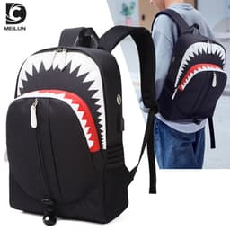 image-Luminous Shark Backpack USB Charging Port 15.6" Laptop School Bag