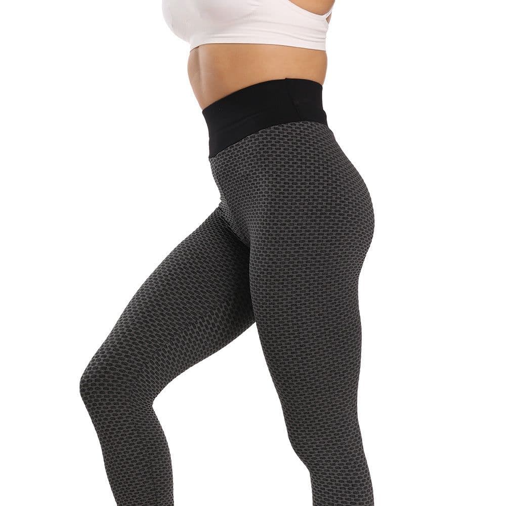 image-Women's High Waist Yoga Pants Fitness Leggings Jacquard Honeycomb