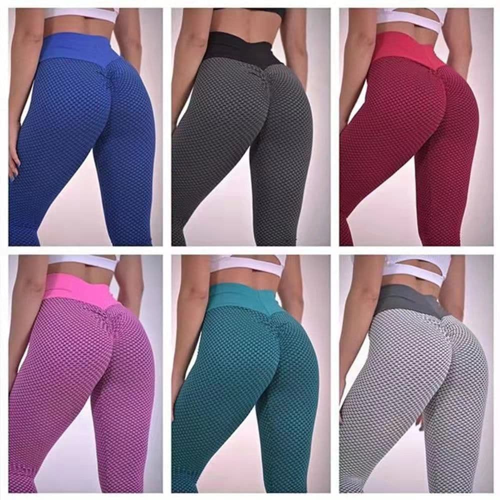 image-Women's High Waist Yoga Pants Fitness Leggings Jacquard Honeycomb