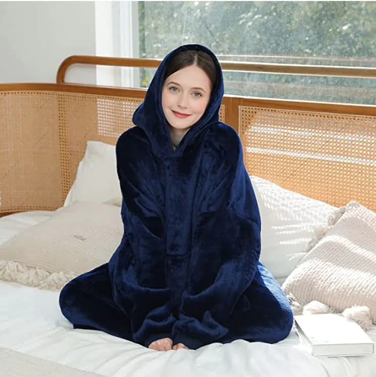 image-Hooded Fleece Blanket Pajama Pullover with Hood