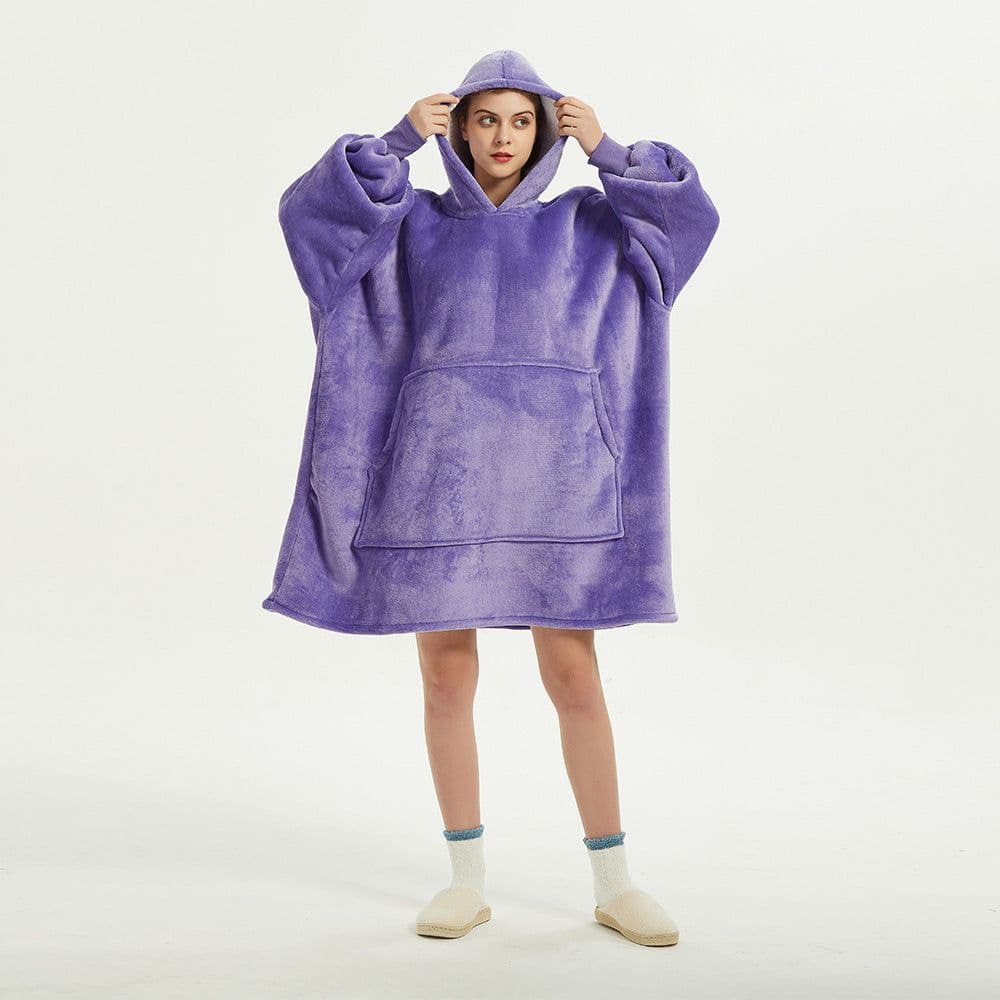 image-Hooded Fleece Blanket Pajama Pullover with Hood