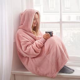 image-Hooded Fleece Blanket Pajama Pullover with Hood