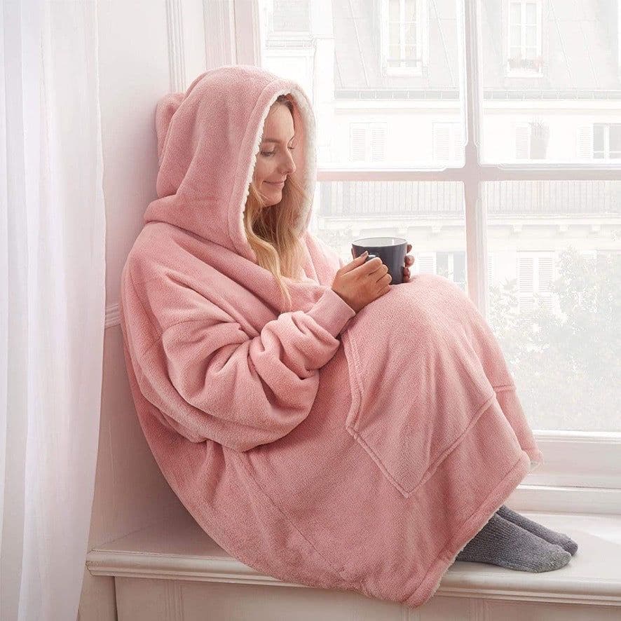image-Hooded Fleece Blanket Pajama Pullover with Hood