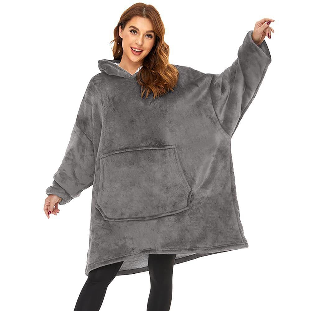 image-Hooded Fleece Blanket Pajama Pullover with Hood