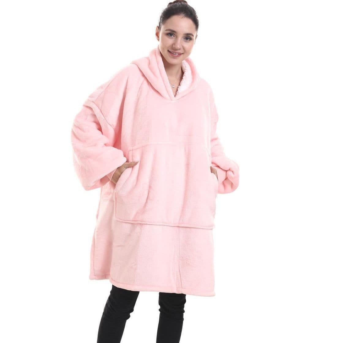 image-Hooded Fleece Blanket Pajama Pullover with Hood