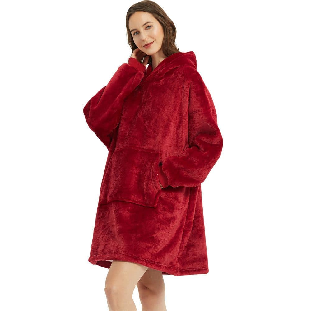 image-Hooded Fleece Blanket Pajama Pullover with Hood