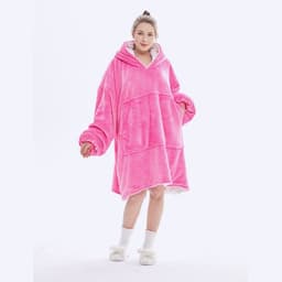 image-Hooded Fleece Blanket Pajama Pullover with Hood