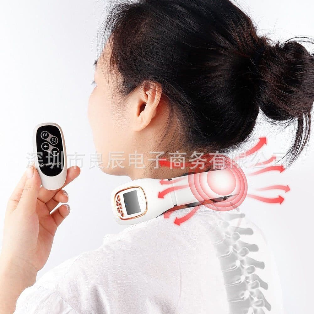image-Electric Neck Massager 3-Head Pulse Heating 4 Modes 15 Gears