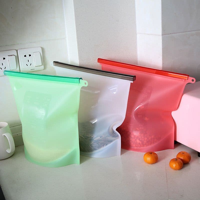 image-Silicone Food Storage Bags 500ml 1000ml 1500ml Ziplock Freezer Bags