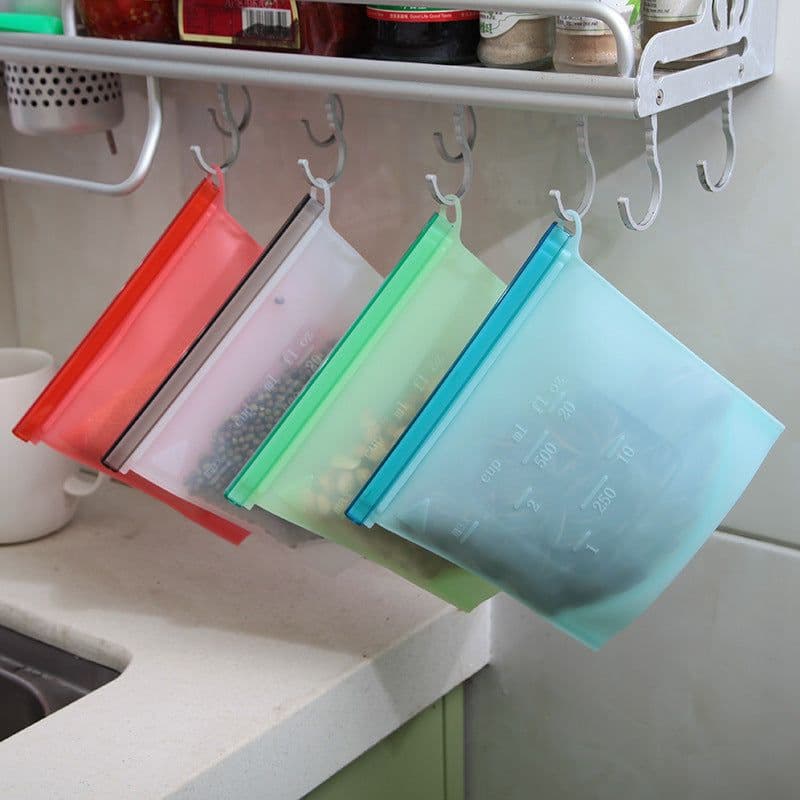 image-Silicone Food Storage Bags 500ml 1000ml 1500ml Ziplock Freezer Bags
