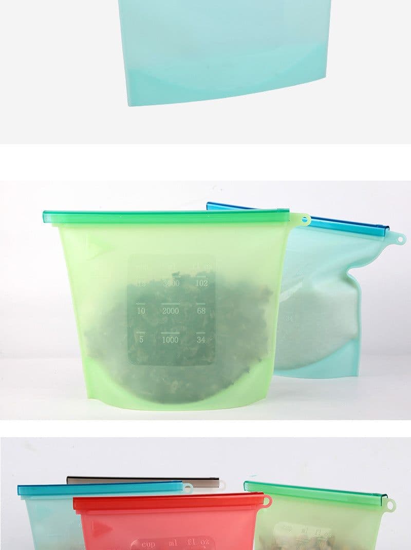 image-Silicone Food Storage Bags 500ml 1000ml 1500ml Ziplock Freezer Bags