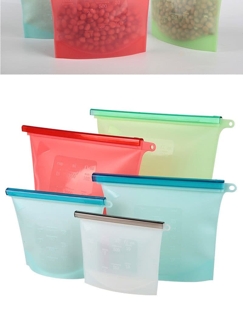 image-Silicone Food Storage Bags 500ml 1000ml 1500ml Ziplock Freezer Bags