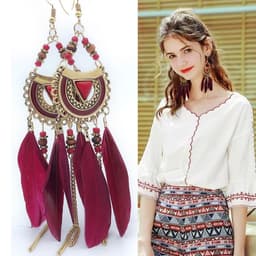 image-You Fei Bohemian Feather Tassel Earrings - White