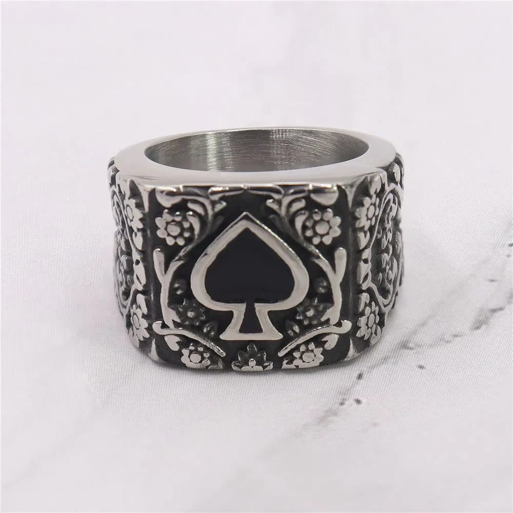 image-Amazon hot European and American streets popular titanium steel men's ring Personalized retro spade drip glue carved ring for men and women