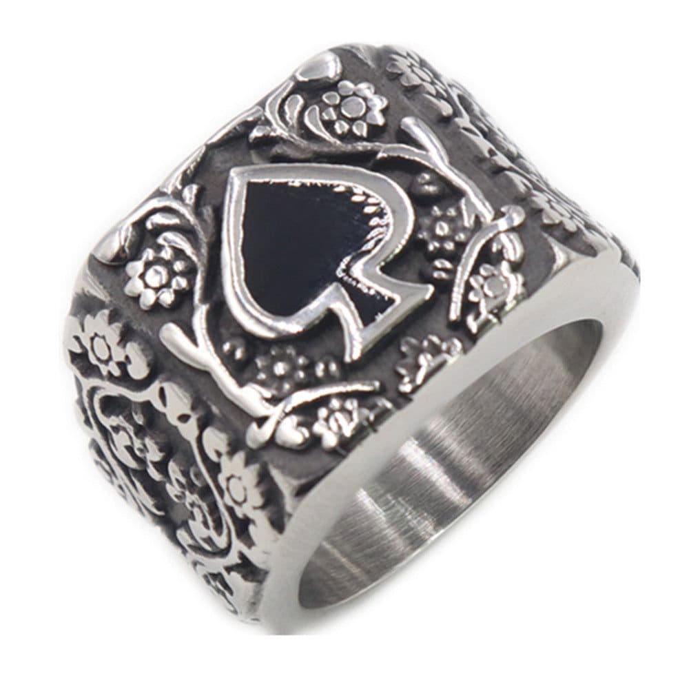 image-Amazon hot European and American streets popular titanium steel men's ring Personalized retro spade drip glue carved ring for men and women