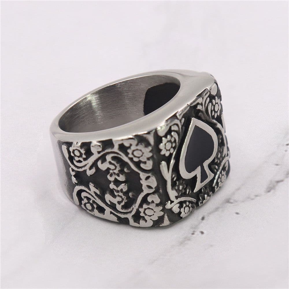 image-Amazon hot European and American streets popular titanium steel men's ring Personalized retro spade drip glue carved ring for men and women