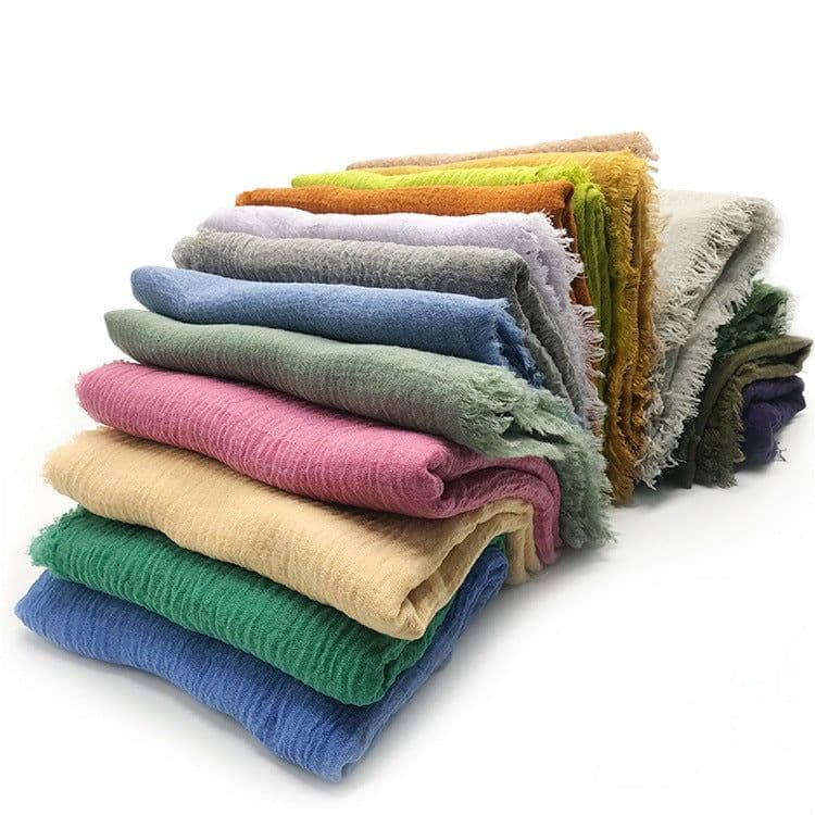 image-Cotton Linen Scarf Shawl 95x180cm Crinkle Weave WJ01