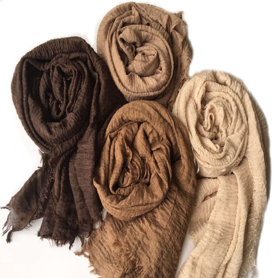 image-Cotton Linen Scarf Shawl 95x180cm Crinkle Weave WJ01