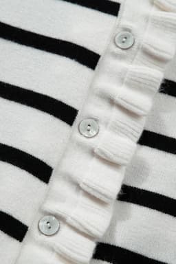 image-Stripped Beige Stripe Knit Short Sleeve Sweater Cardigan