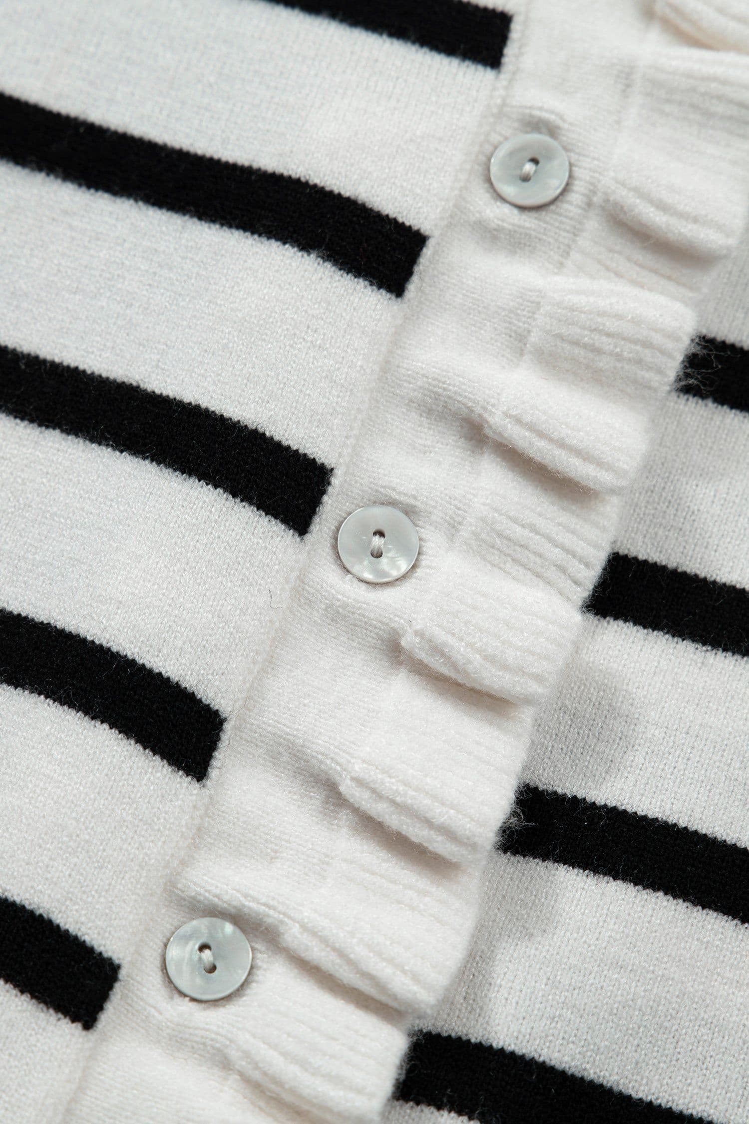image-Stripped Beige Stripe Knit Short Sleeve Sweater Cardigan