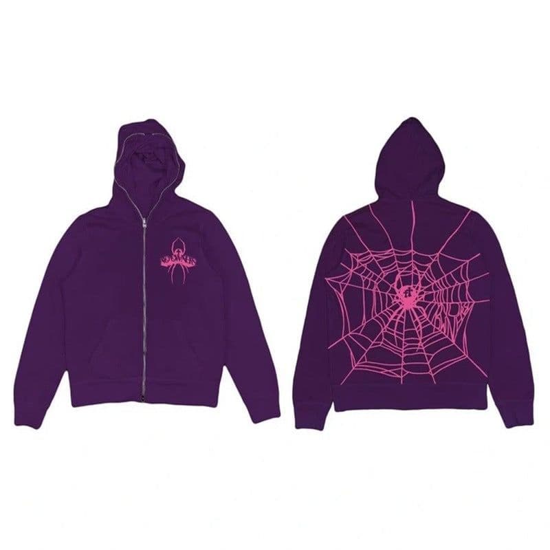 image-Hip Hop Women Hoodie Spider Web Streetwear Pink