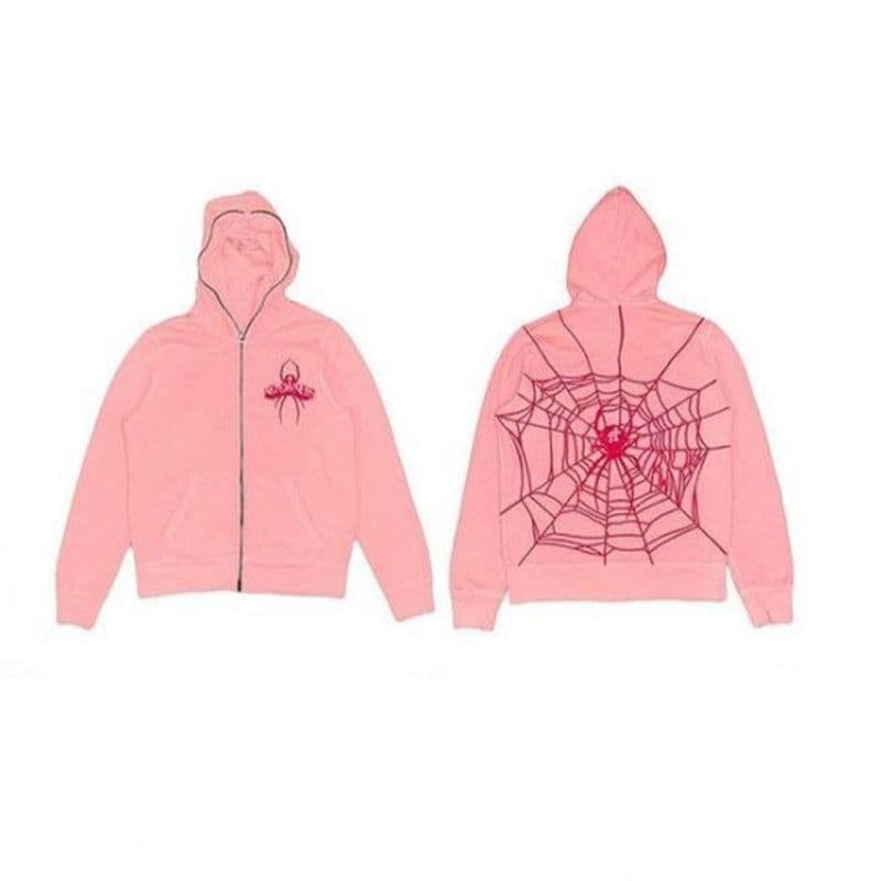image-Hip Hop Women Hoodie Spider Web Streetwear Pink