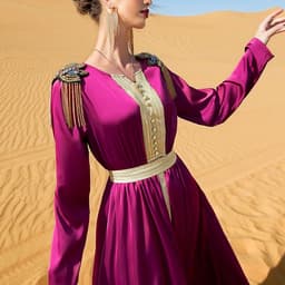 image-BA7023 Rose Red V-Neck Long Dress with Epaulettes