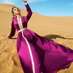 image-BA7023 Rose Red V-Neck Long Dress with Epaulettes