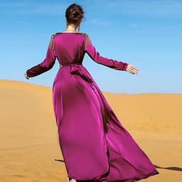 image-BA7023 Rose Red V-Neck Long Dress with Epaulettes