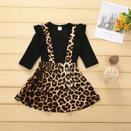 image-Children's Cotton Leopard Print Pullover Skirt Suit