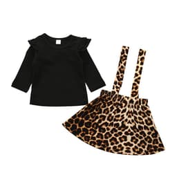 image-Children's Cotton Leopard Print Pullover Skirt Suit