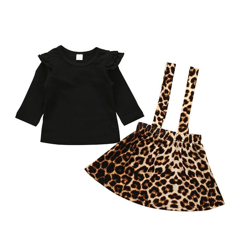 image-Children's Cotton Leopard Print Pullover Skirt Suit
