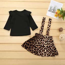 image-Children's Cotton Leopard Print Pullover Skirt Suit