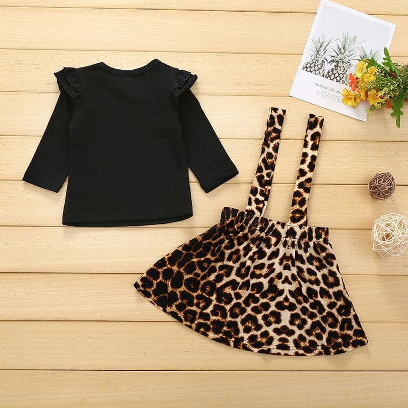 image-Children's Cotton Leopard Print Pullover Skirt Suit