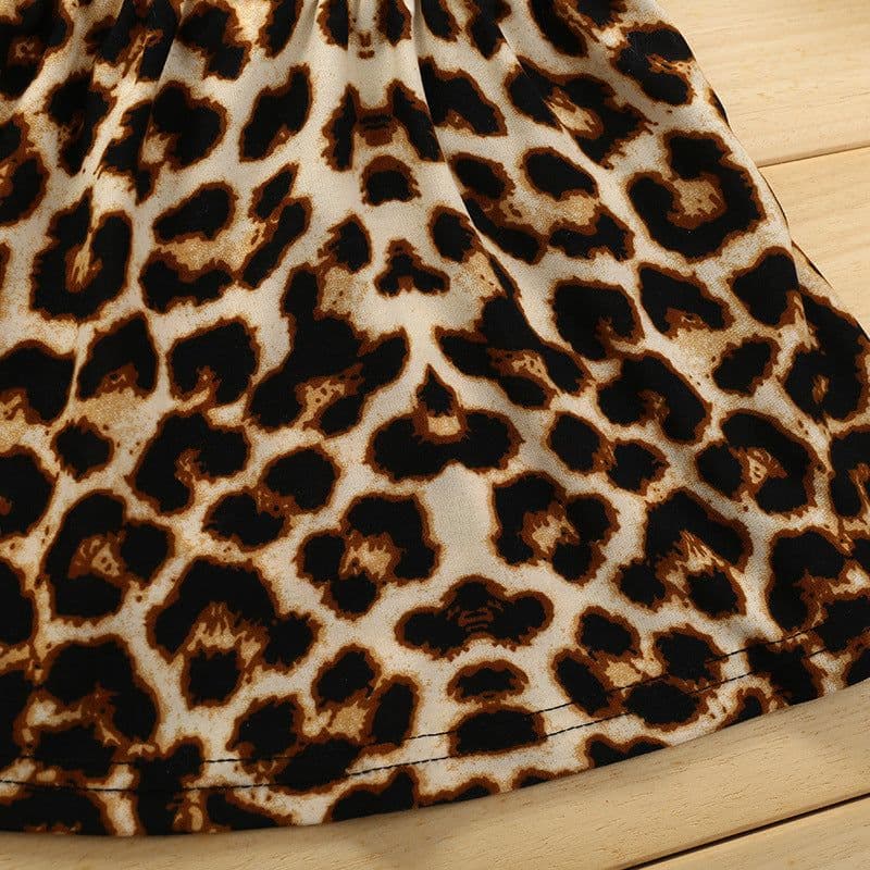 image-Children's Cotton Leopard Print Pullover Skirt Suit